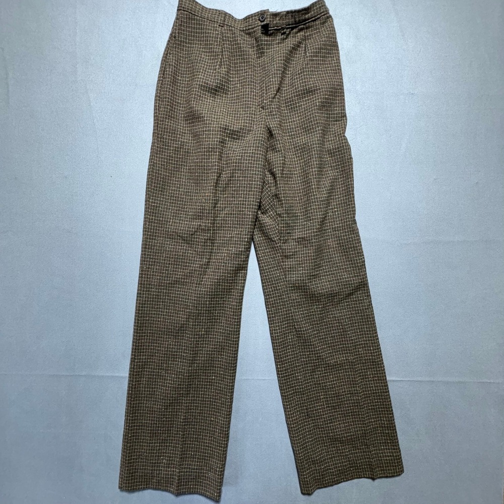 Vintage Miss Pendleton Wool Trousers Brown Plaid High Waist Pleated Pants USA 28